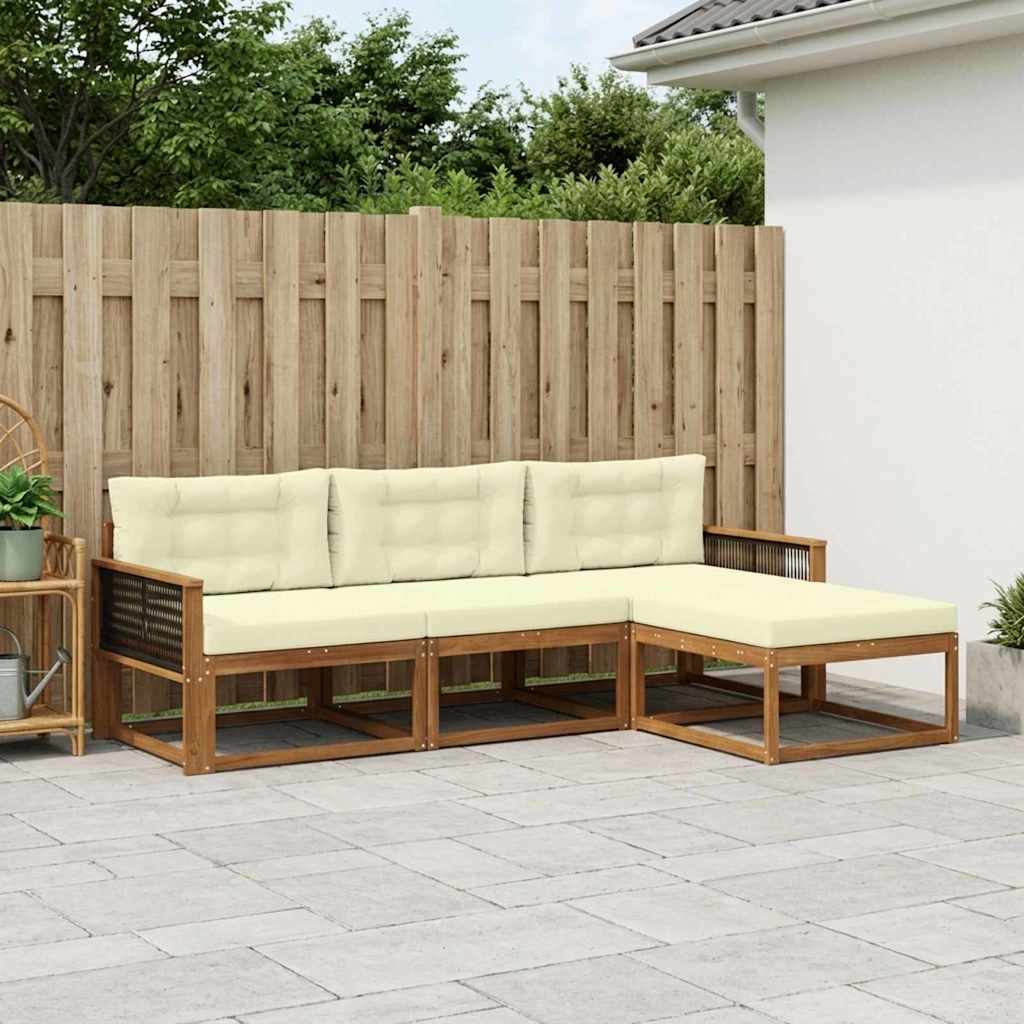 Outdoor-Sofagarnitur mit Kissen 4 pcs Natur und Creme