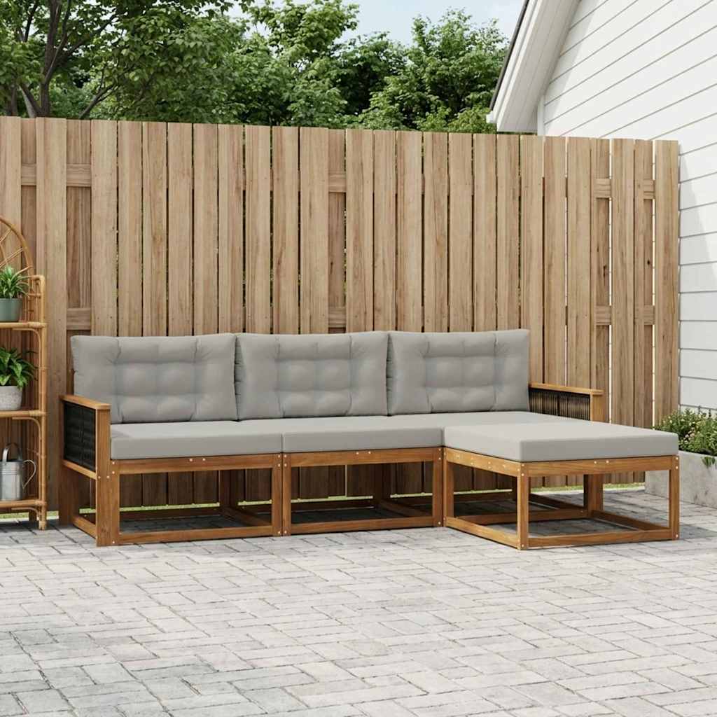 Outdoor-Sofagarnitur mit Kissen 4 pcs Natural and Light grey
