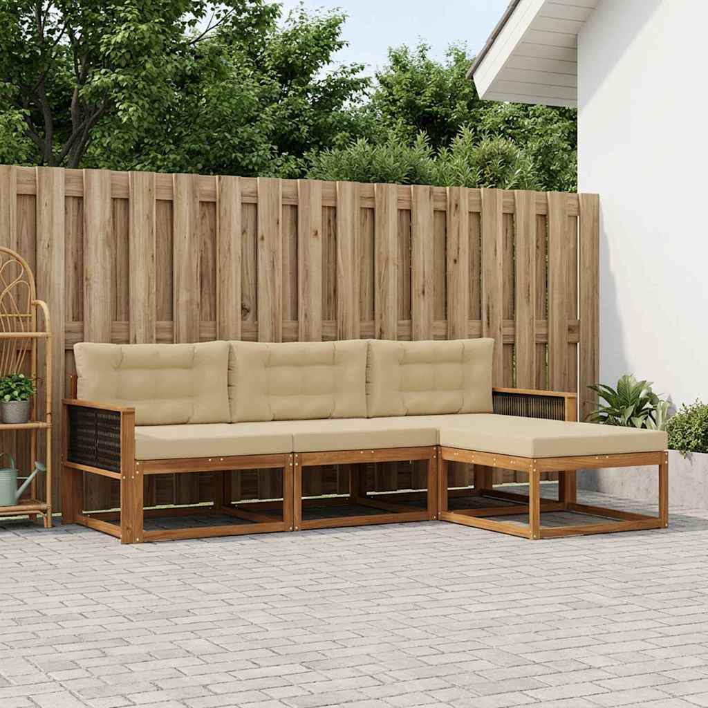 Outdoor-Sofagarnitur 4 stk. Natur und Beige