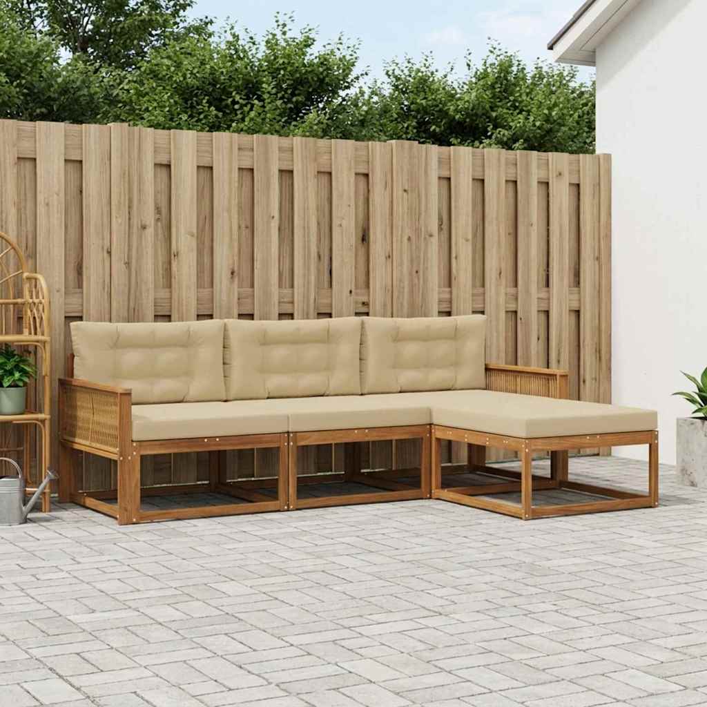 Outdoor-Sofagarnitur mit Kissen 4 pcs Natur und Beige