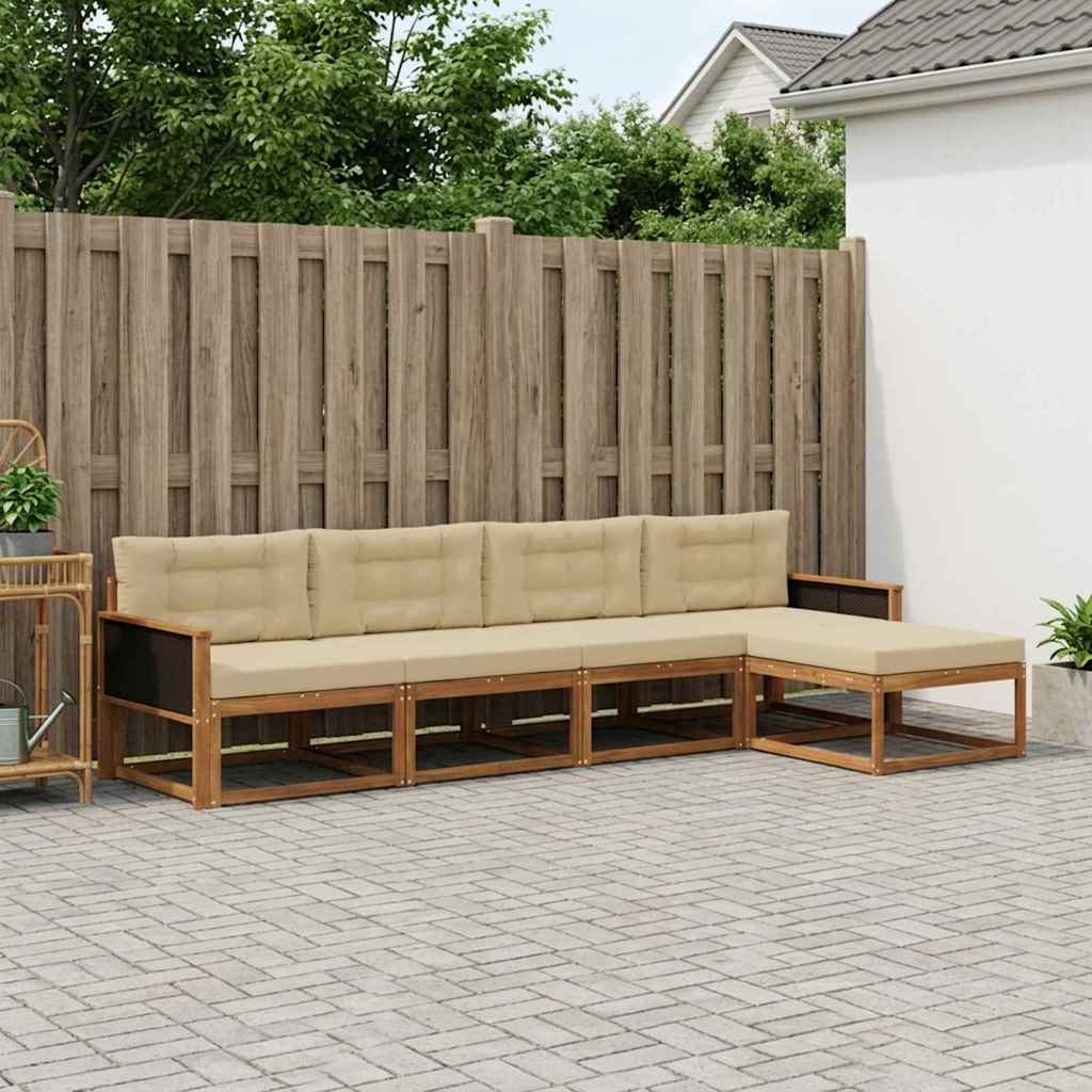 Outdoor-Sofagarnitur mit Kissen 5 pcs Natur und Beige
