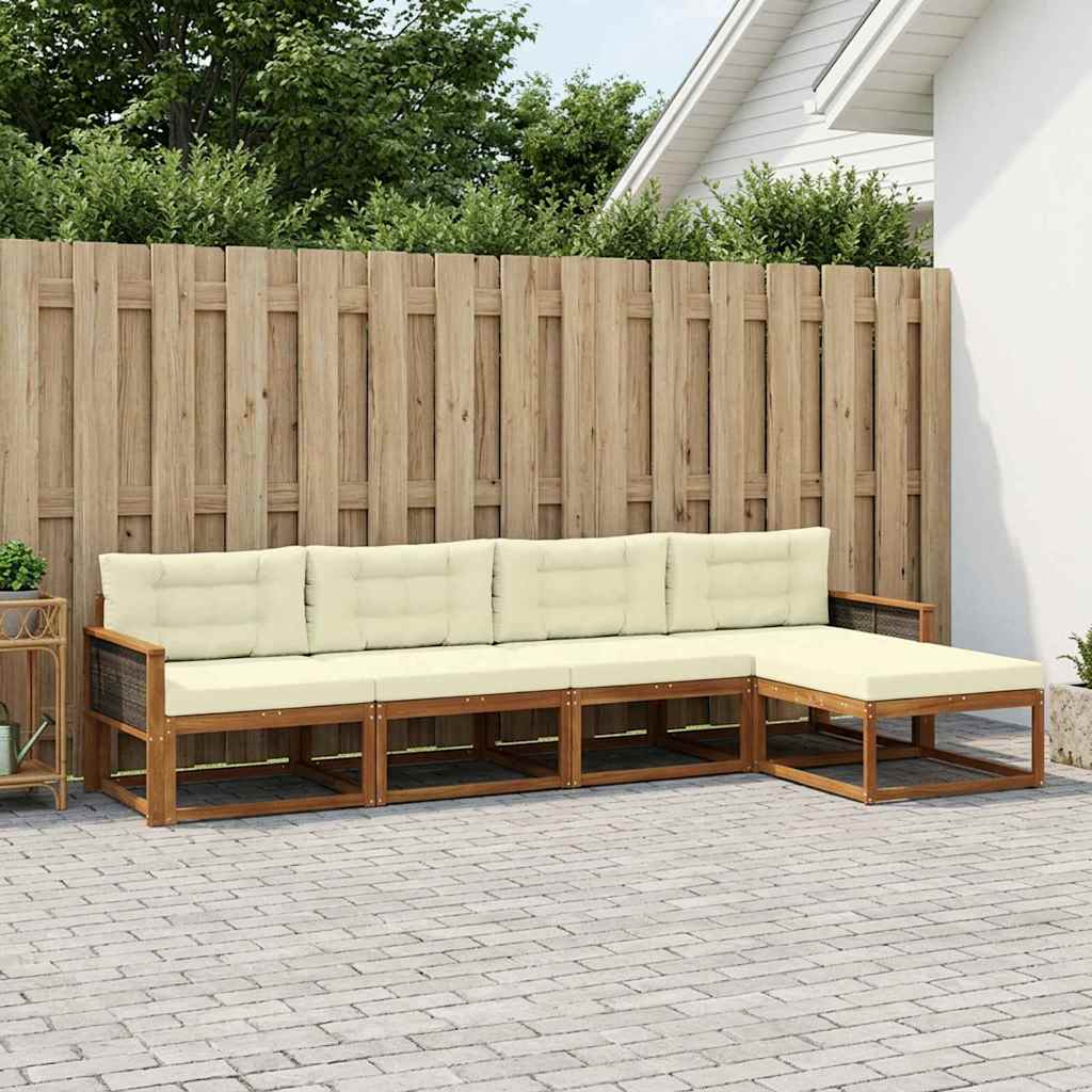 Outdoor-Sofagarnitur mit Kissen 5 pcs Natur und Creme