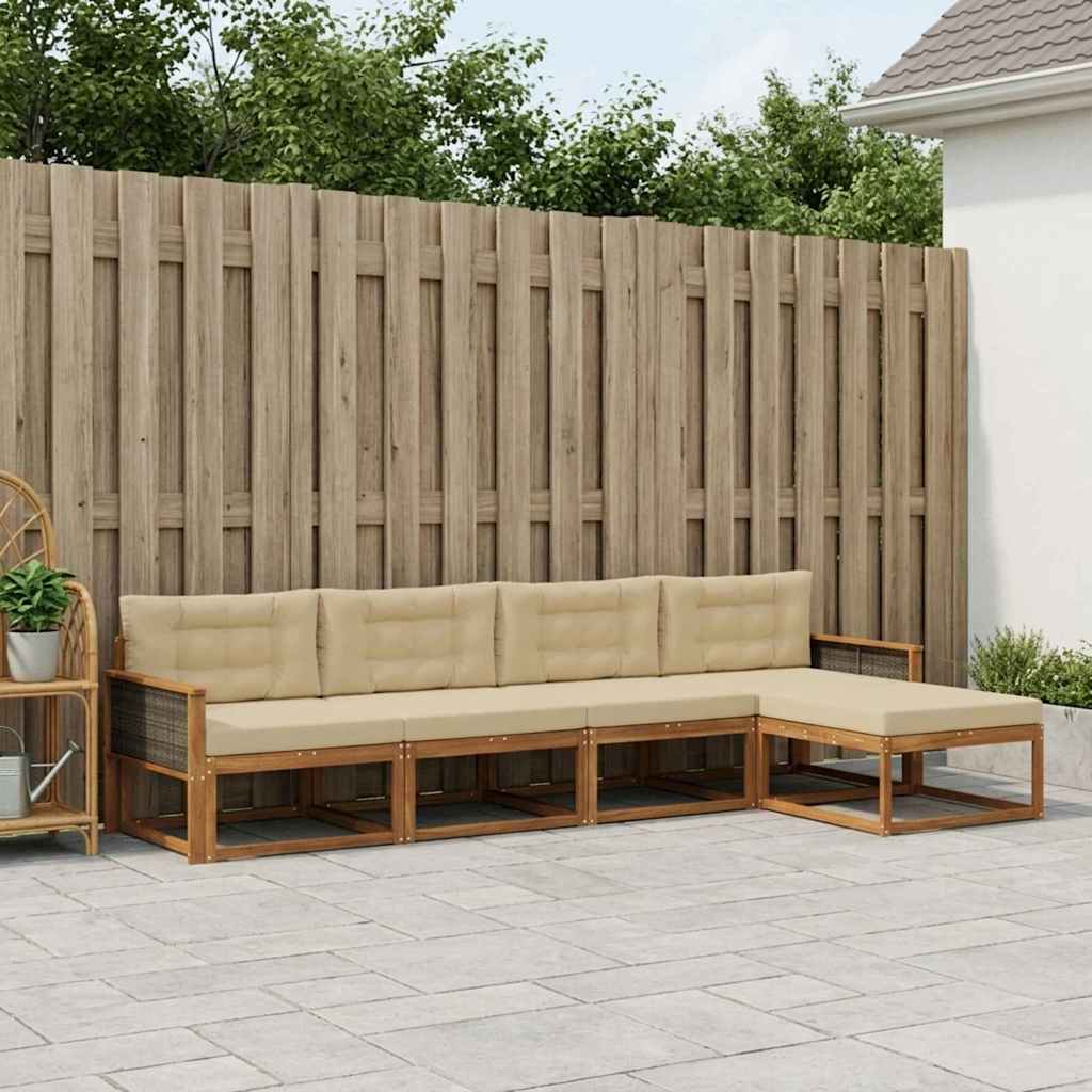Outdoor-Sofagarnitur mit Kissen 5 pcs Natur und Beige