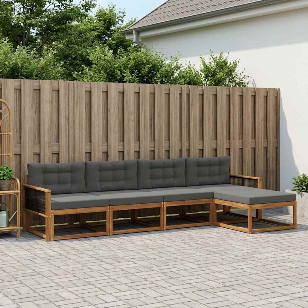Outdoor-Sofagarnitur 5 stk. Natur und Anthrazit