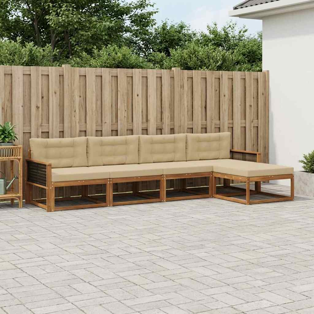 Outdoor-Sofagarnitur mit Kissen 5 pcs Natur und Beige