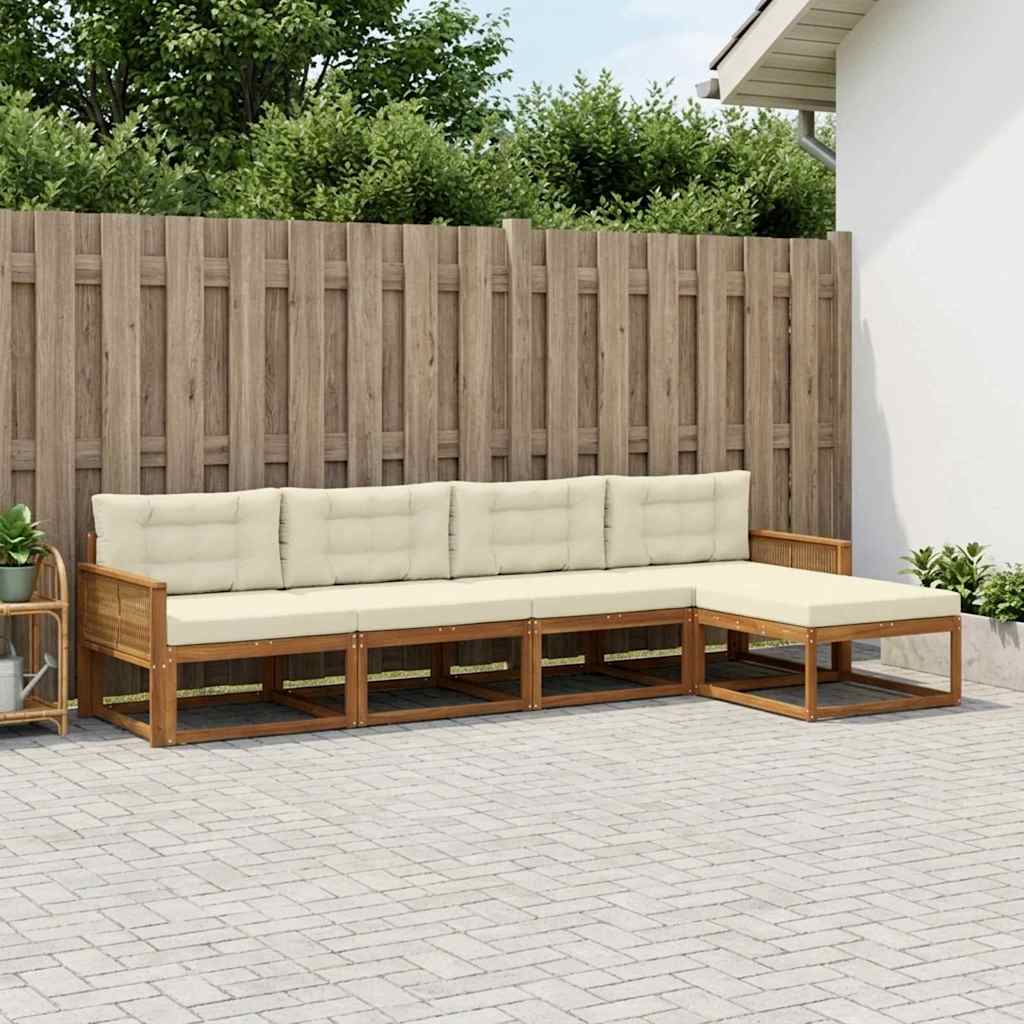 Outdoor-Sofagarnitur mit Kissen 5 pcs Natur und Creme