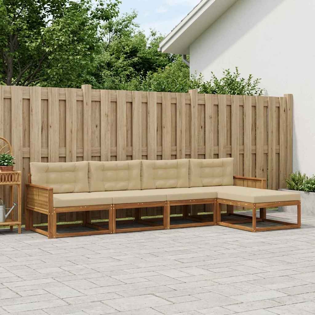Outdoor-Sofagarnitur 5 stk. Natur und Beige