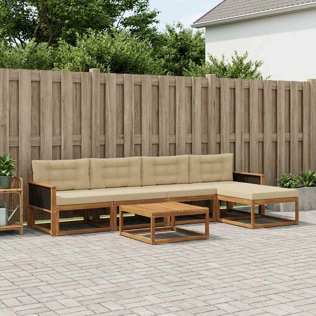 Outdoor-Sofagarnitur mit Kissen 6 pcs Natur und Beige