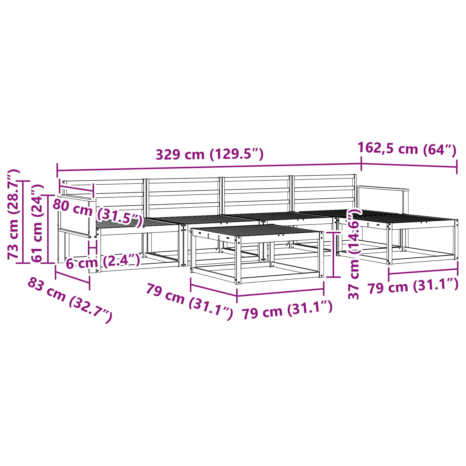 Outdoor-Sofagarnitur 6 pcs Natur Massivholz Akazie