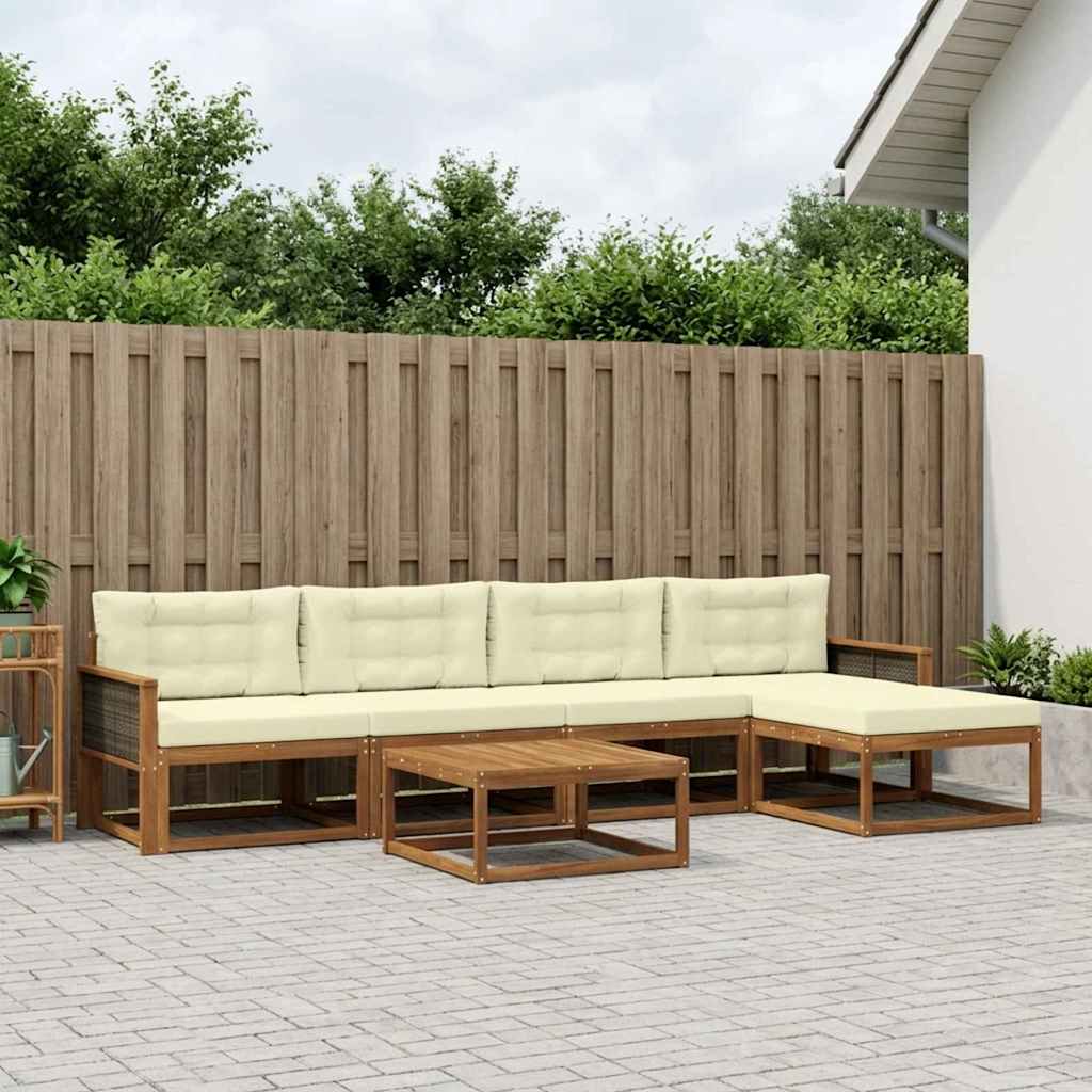 Outdoor-Sofagarnitur mit Kissen 6 pcs Natur und Creme