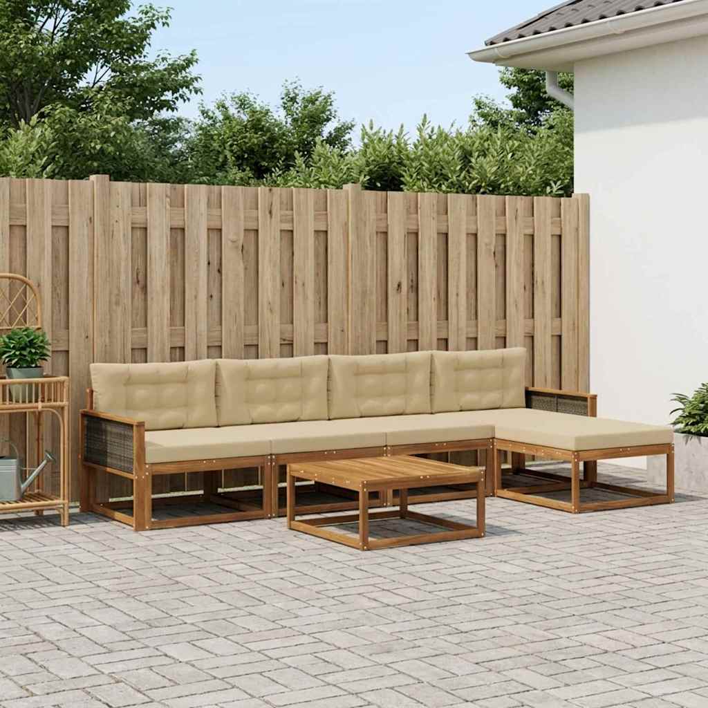 Outdoor-Sofagarnitur mit Kissen 6 pcs Natur und Beige