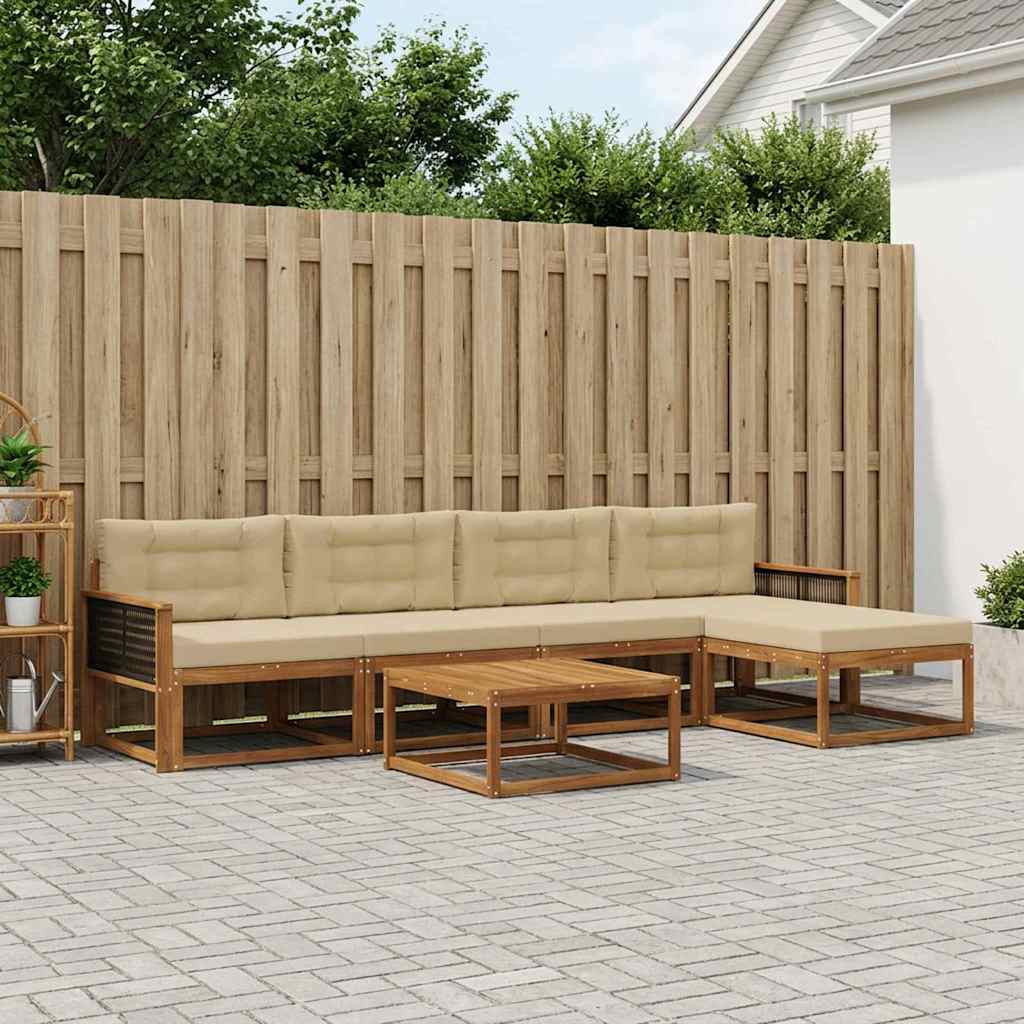 Outdoor-Sofagarnitur mit Kissen 6 pcs Natur und Beige