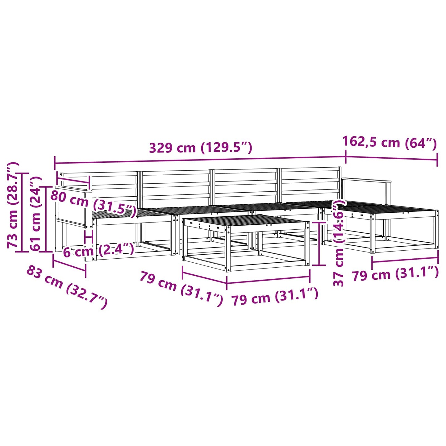 Outdoor-Sofagarnitur 6 pcs Natur Massivholz Akazie