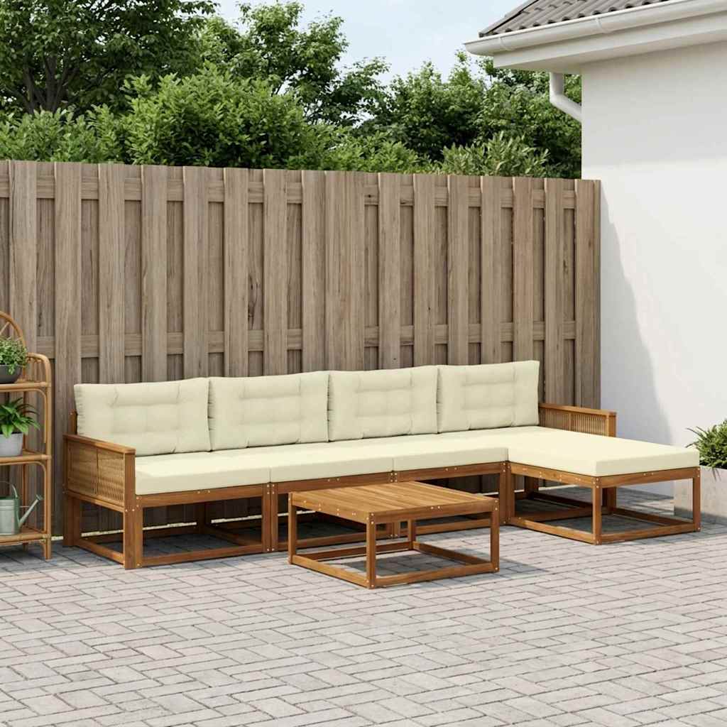 Outdoor-Sofagarnitur mit Kissen 6 pcs Natur und Creme