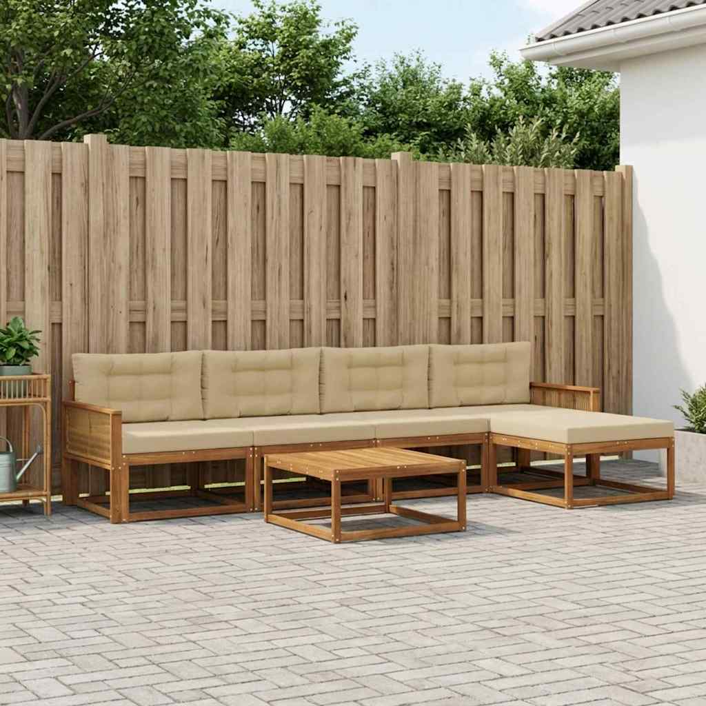 Outdoor-Sofagarnitur mit Kissen 6 pcs Natur und Beige