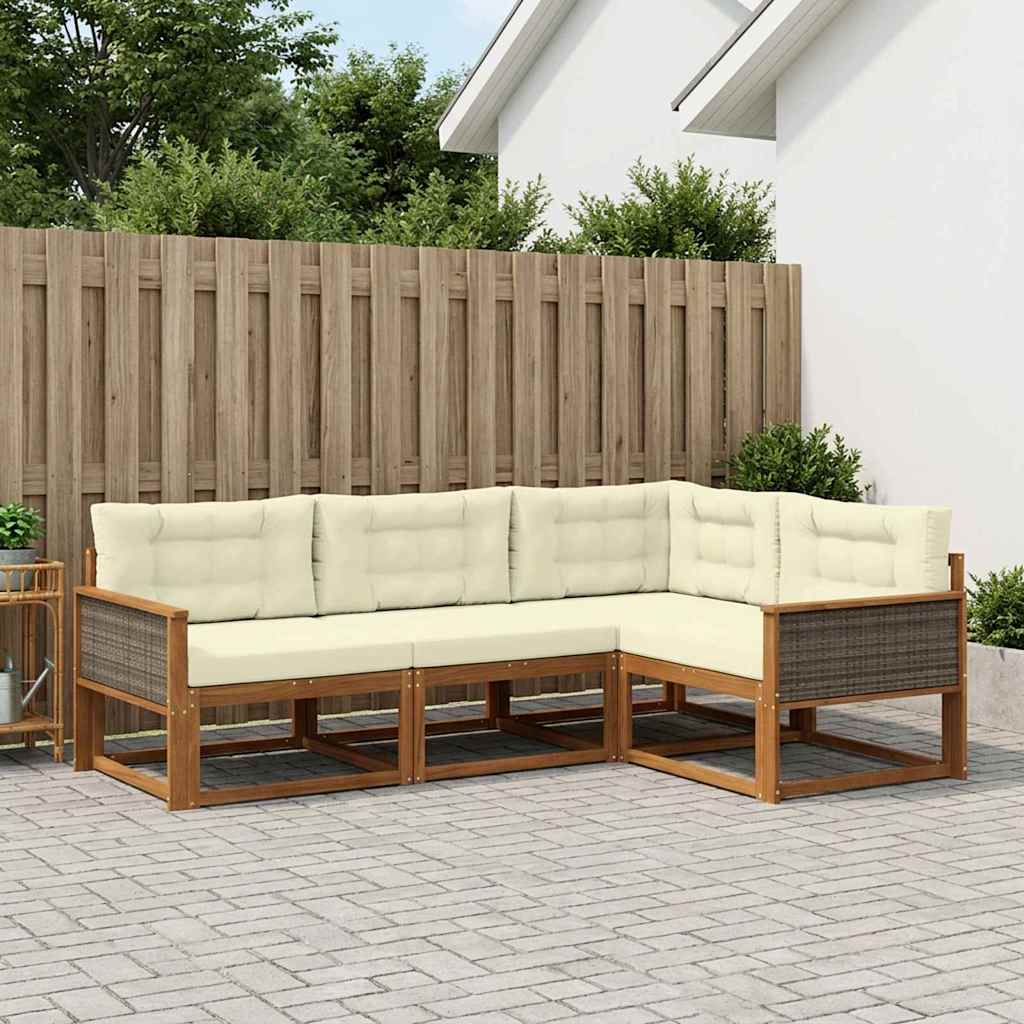 Outdoor-Sofagarnitur mit Kissen 4 pcs Natur und Creme