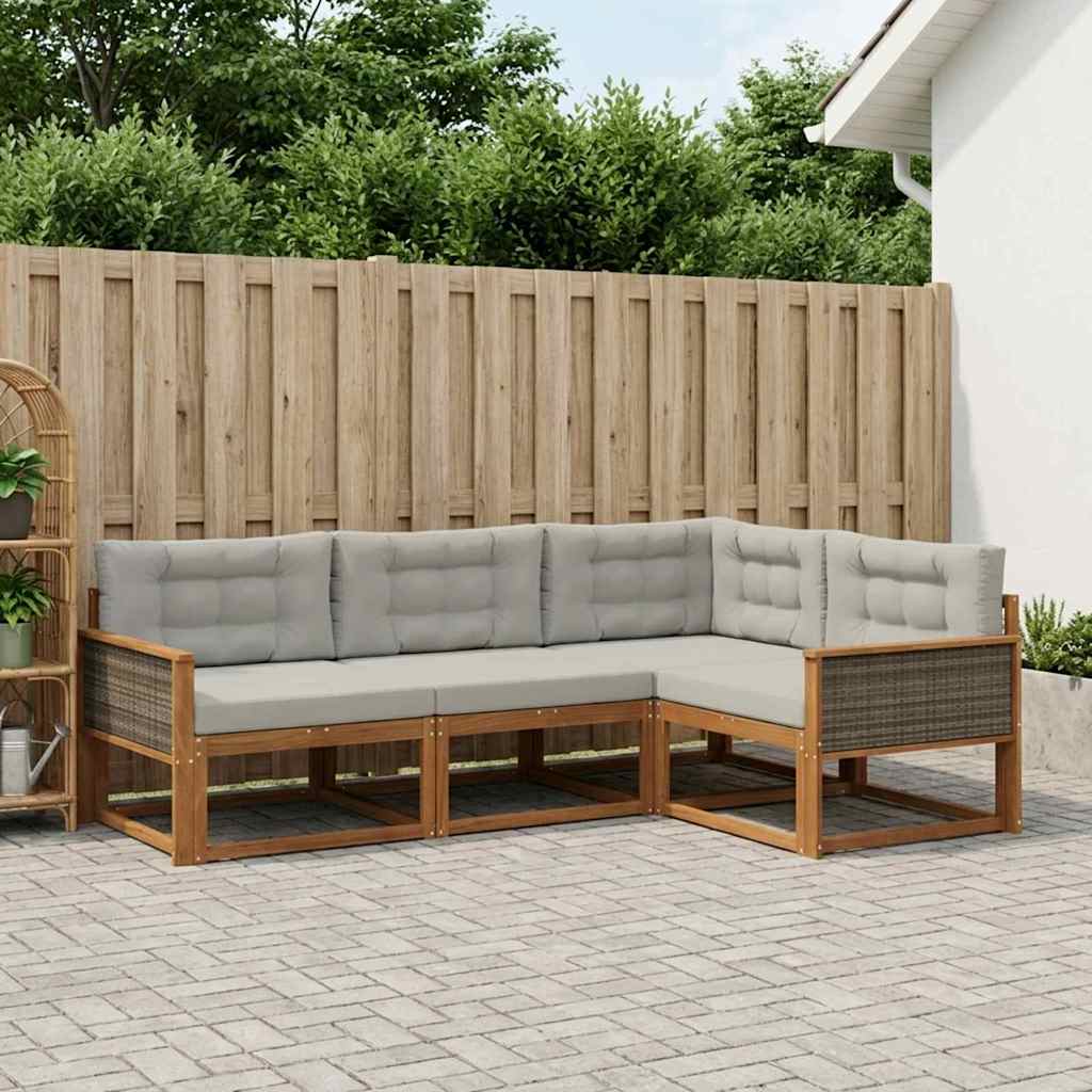 Outdoor-Sofagarnitur mit Kissen 4 pcs Natural and Light grey
