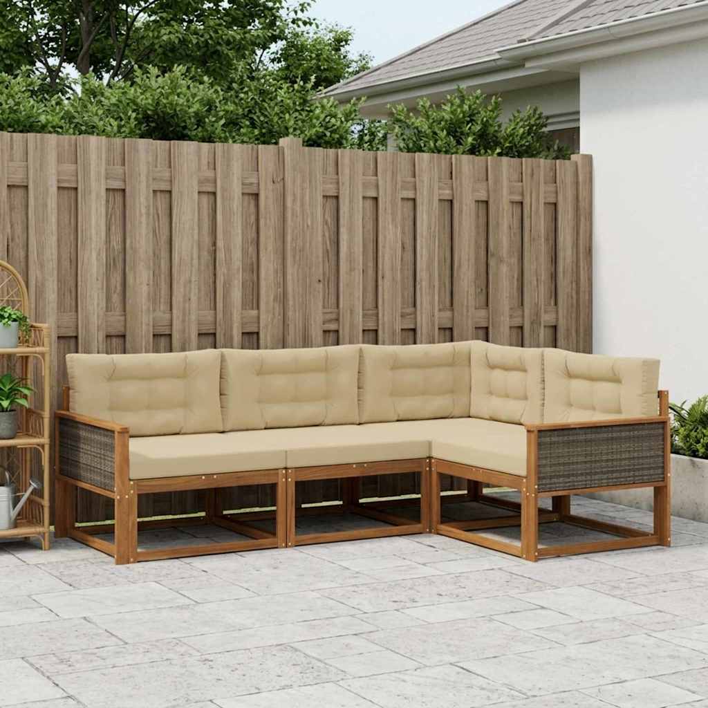 Outdoor-Sofagarnitur mit Kissen 4 pcs Natur und Beige