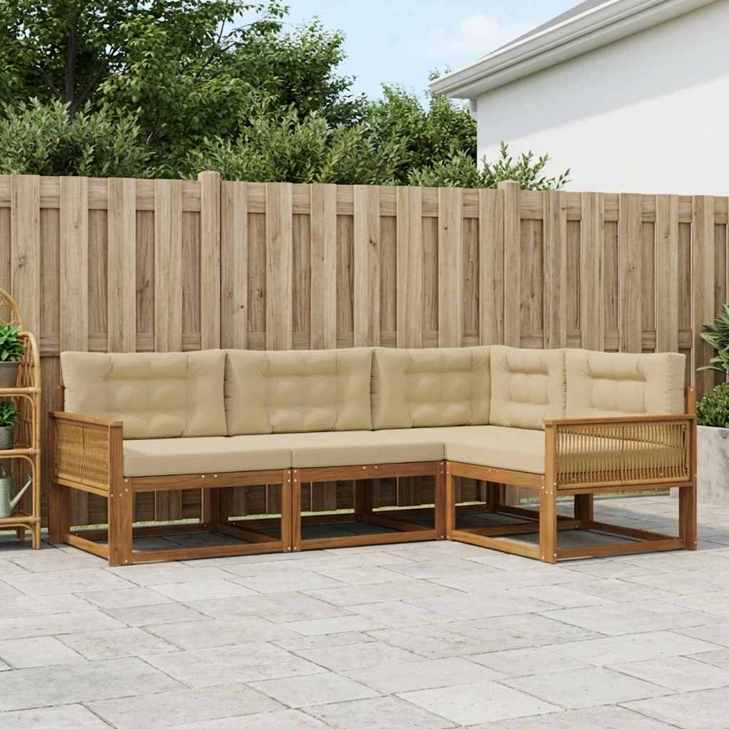 Outdoor-Sofagarnitur mit Kissen 4 pcs Natur und Beige