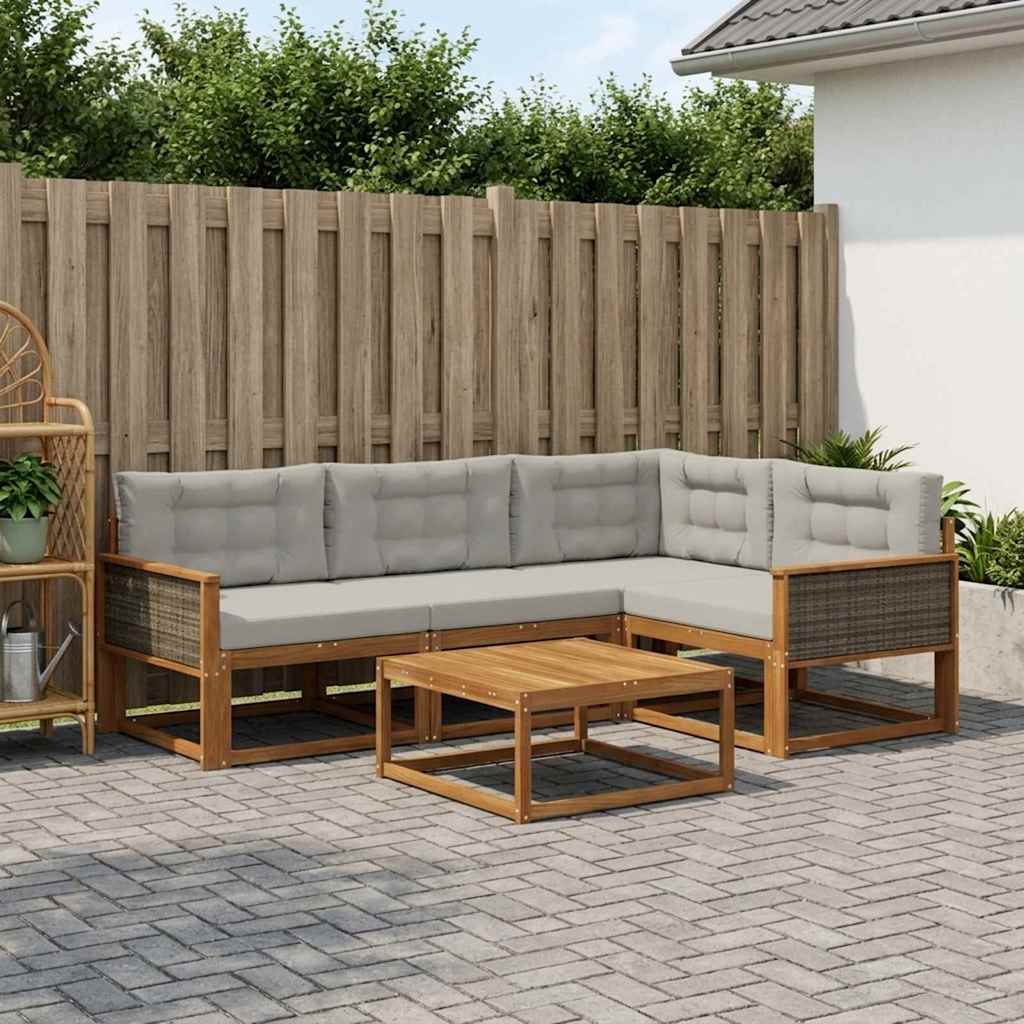Outdoor-Sofagarnitur mit Kissen 5 pcs Natural and Light grey