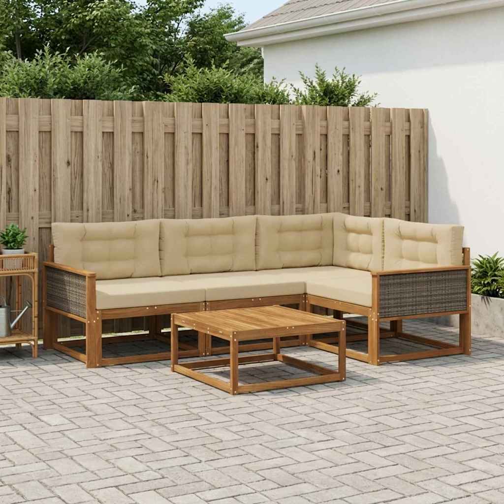 Outdoor-Sofagarnitur mit Kissen 5 pcs Natur und Beige