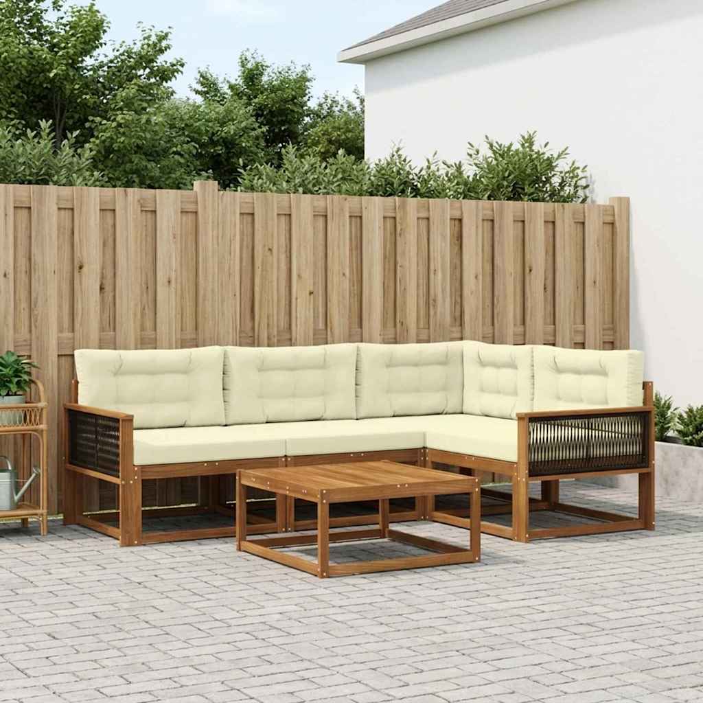 Outdoor-Sofagarnitur mit Kissen 5 pcs Natur und Creme