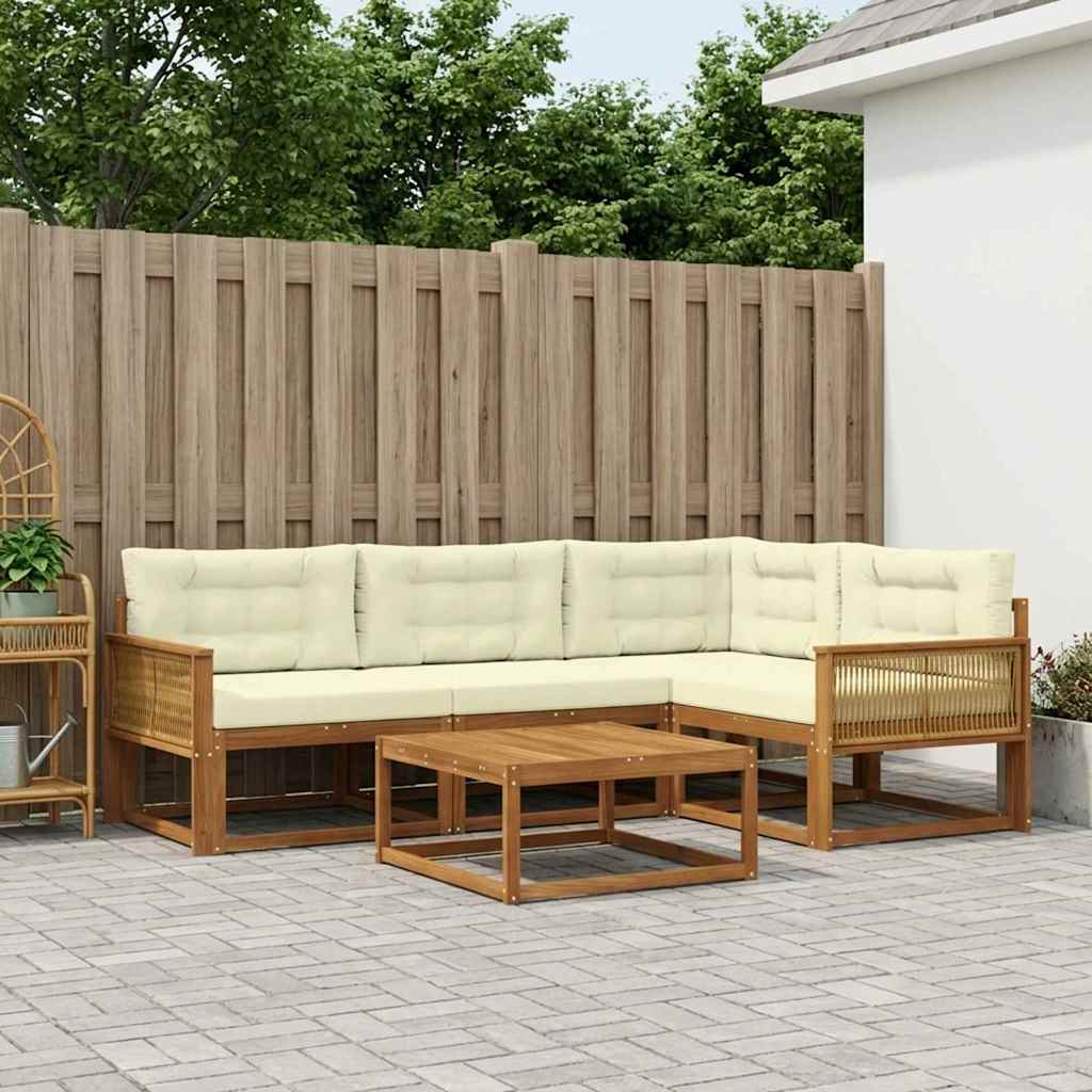 Outdoor-Sofagarnitur mit Kissen 5 pcs Natur und Creme