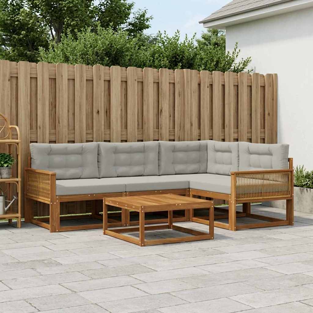 Outdoor-Sofagarnitur mit Kissen 5 pcs Natural and Light grey