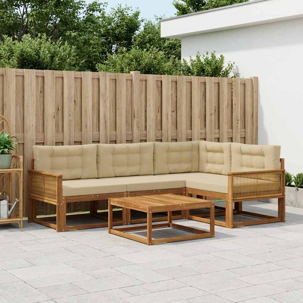Outdoor-Sofagarnitur mit Kissen 5 pcs Natur und Beige