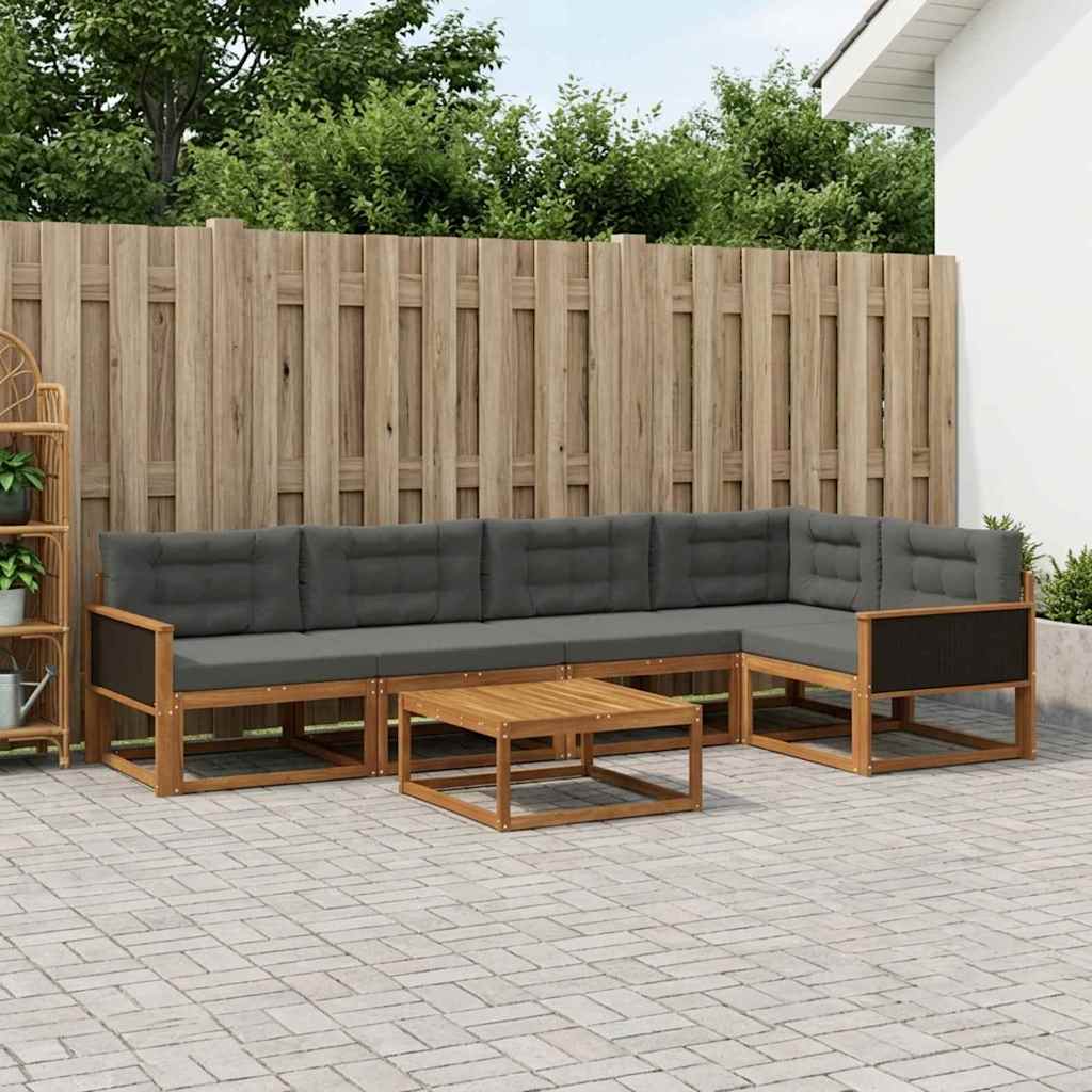 Outdoor-Sofagarnitur mit Kissen 6 pcs Natur und Anthrazit