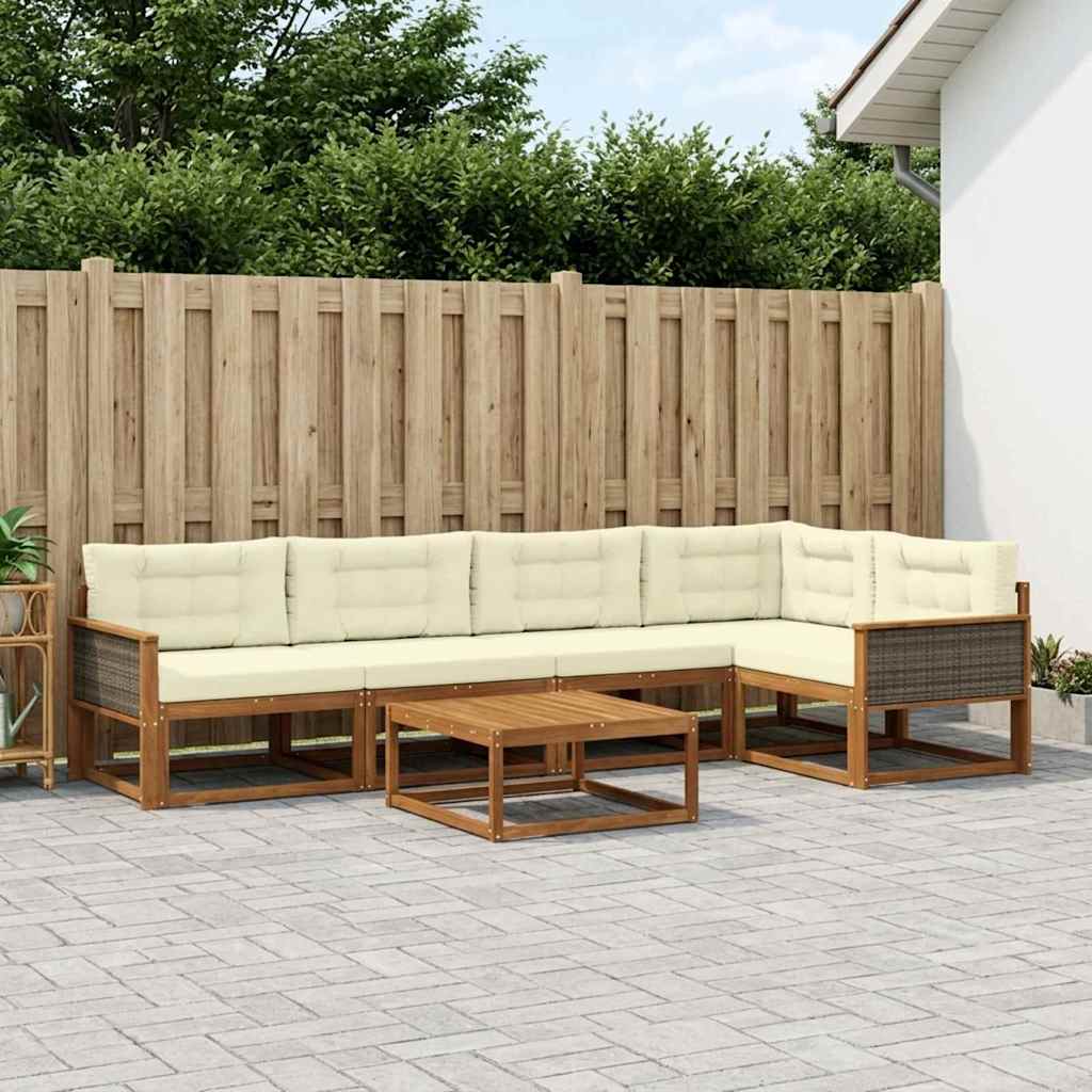 Outdoor-Sofagarnitur mit Kissen 6 pcs Natur und Creme