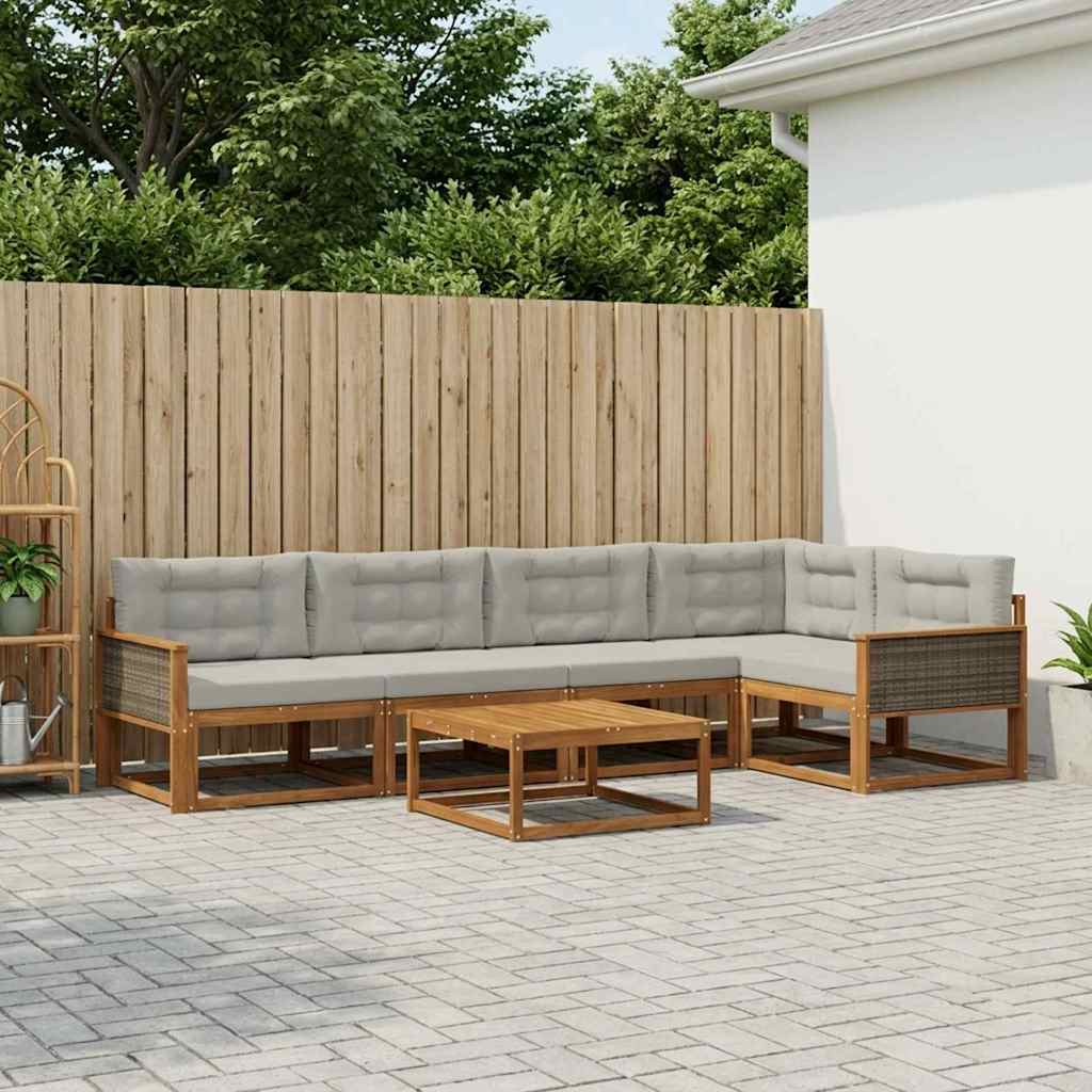 Outdoor-Sofagarnitur mit Kissen 6 pcs Natural and Light grey
