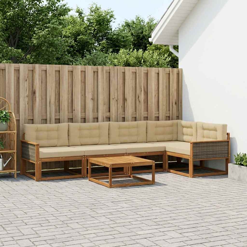 Outdoor-Sofagarnitur mit Kissen 6 pcs Natur und Beige