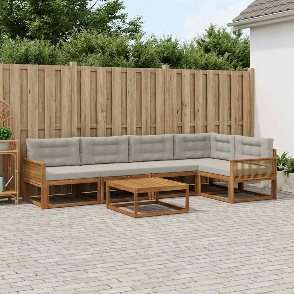 Outdoor-Sofagarnitur mit Kissen 6 pcs Natural and Light grey