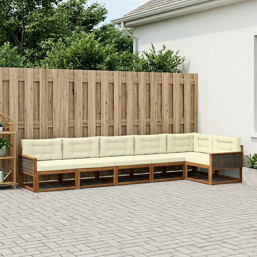 Outdoor-Sofagarnitur mit Kissen 6 pcs Natur und Creme