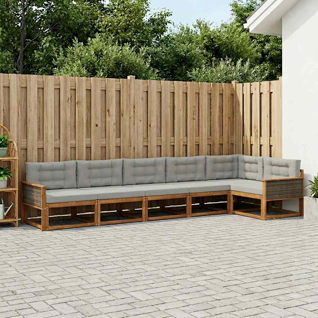 Outdoor-Sofagarnitur mit Kissen 6 pcs Natural and Light grey