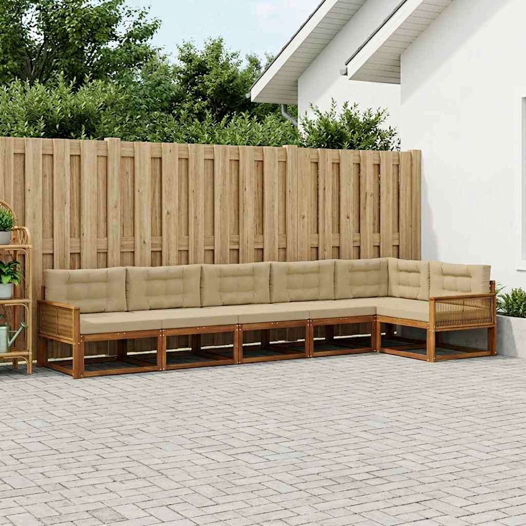 Outdoor-Sofagarnitur mit Kissen 6 pcs Natur und Beige