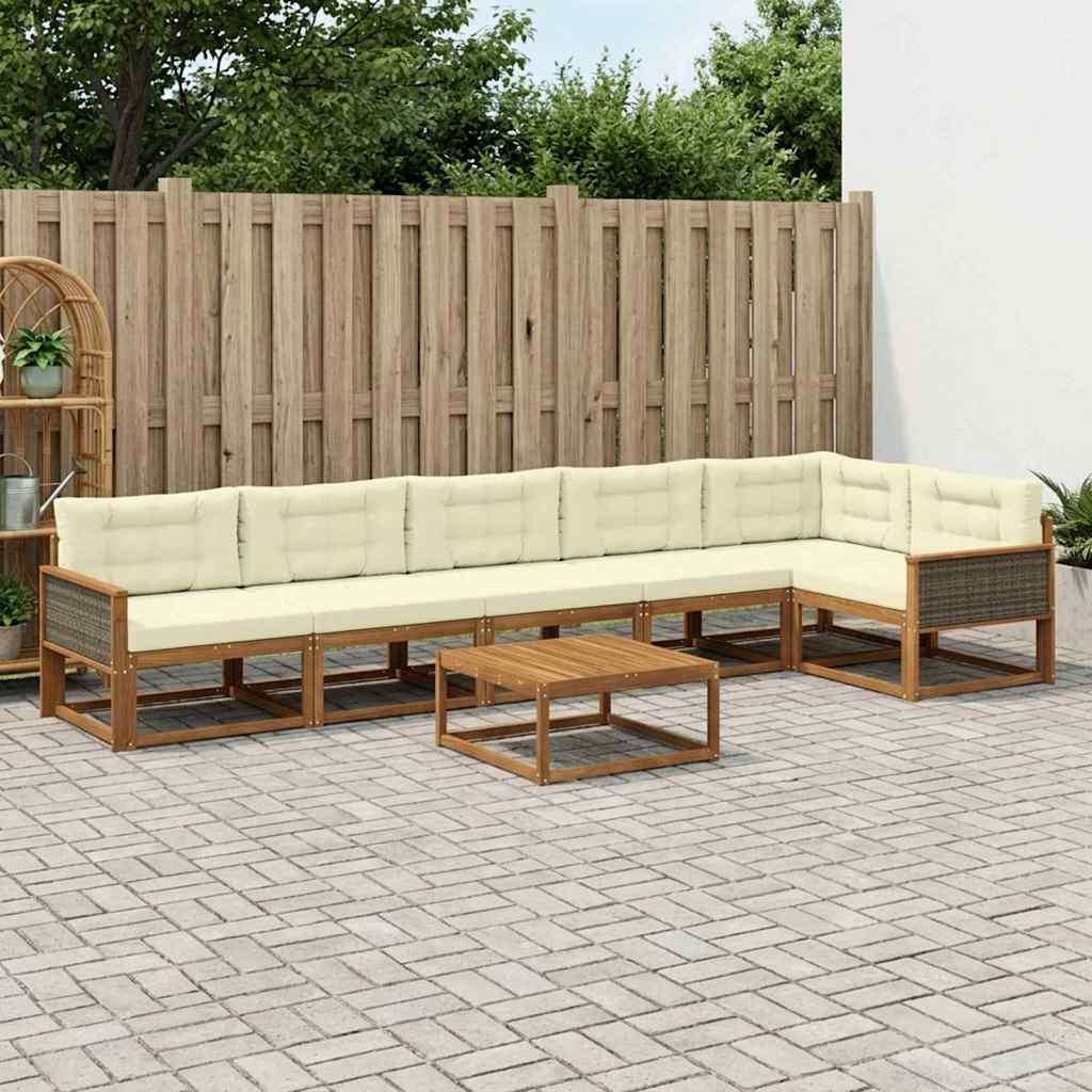 Outdoor-Sofagarnitur mit Kissen 7 pcs Natur und Creme