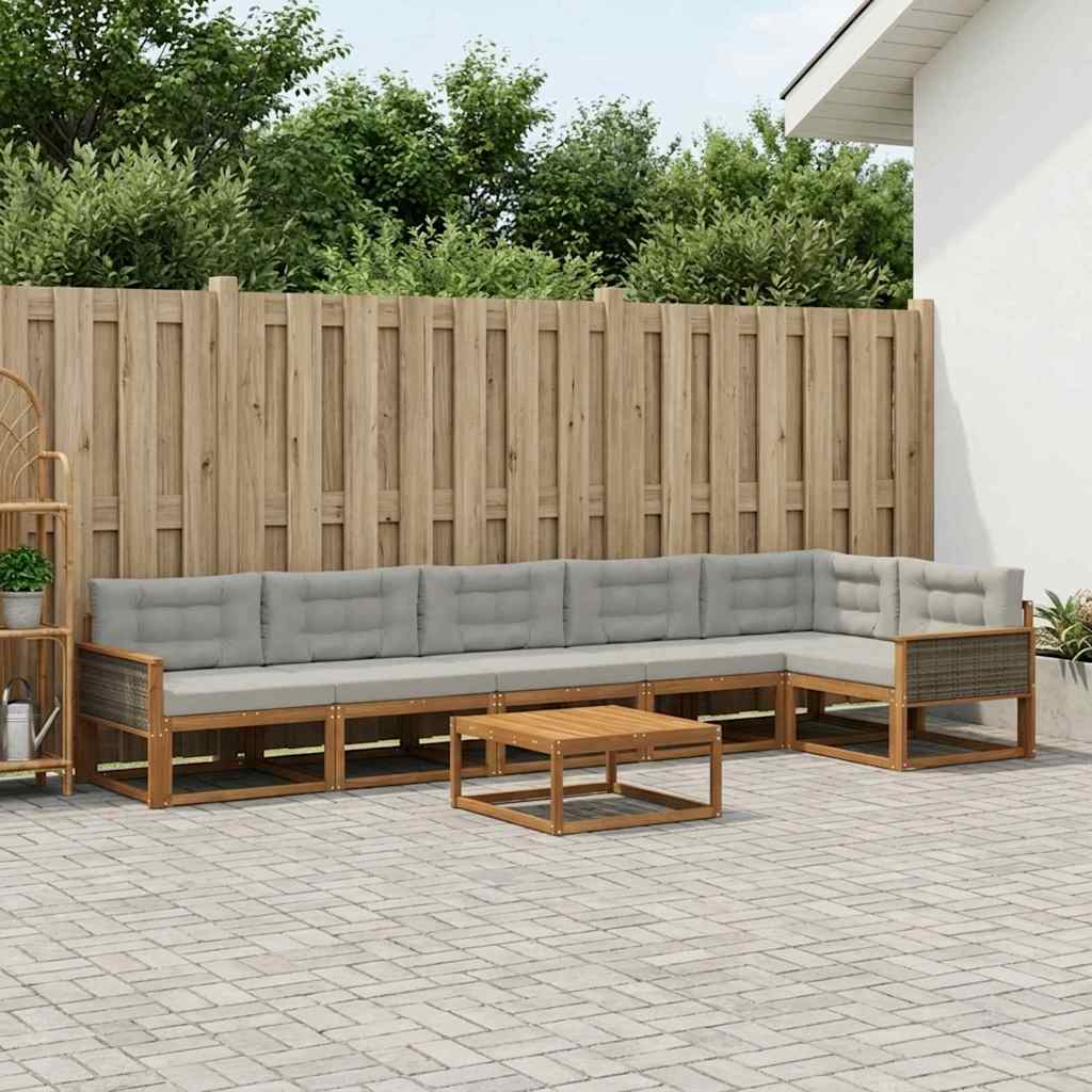 Outdoor-Sofagarnitur mit Kissen 7 pcs Natural and Light grey