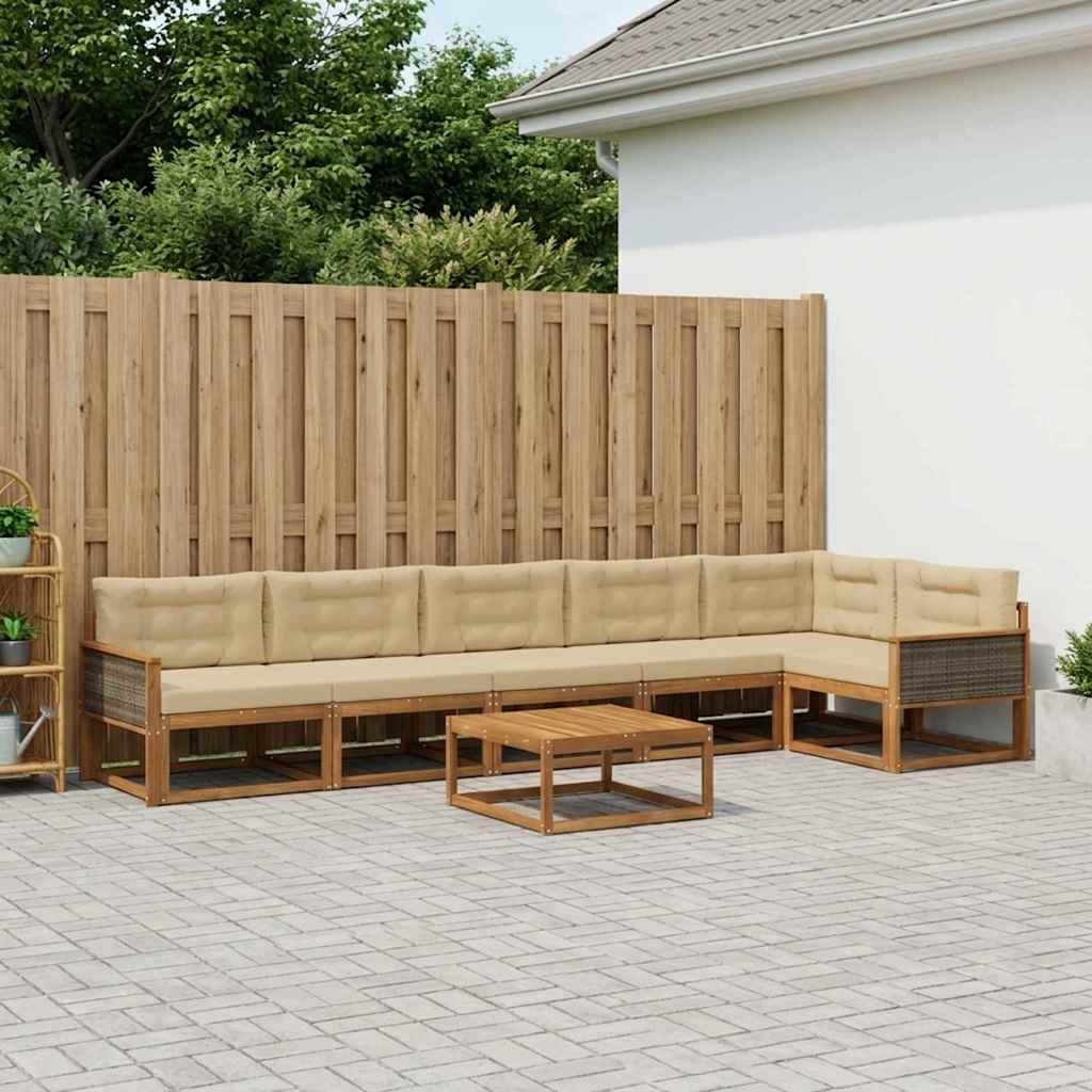 Outdoor-Sofagarnitur mit Kissen 7 pcs Natur und Beige