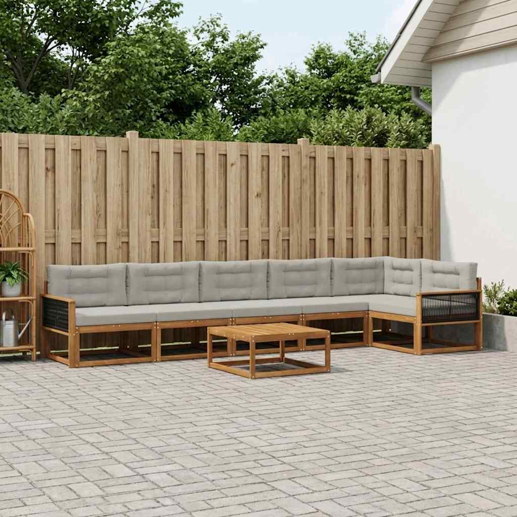 Outdoor-Sofagarnitur mit Kissen 7 pcs Natural and Light grey