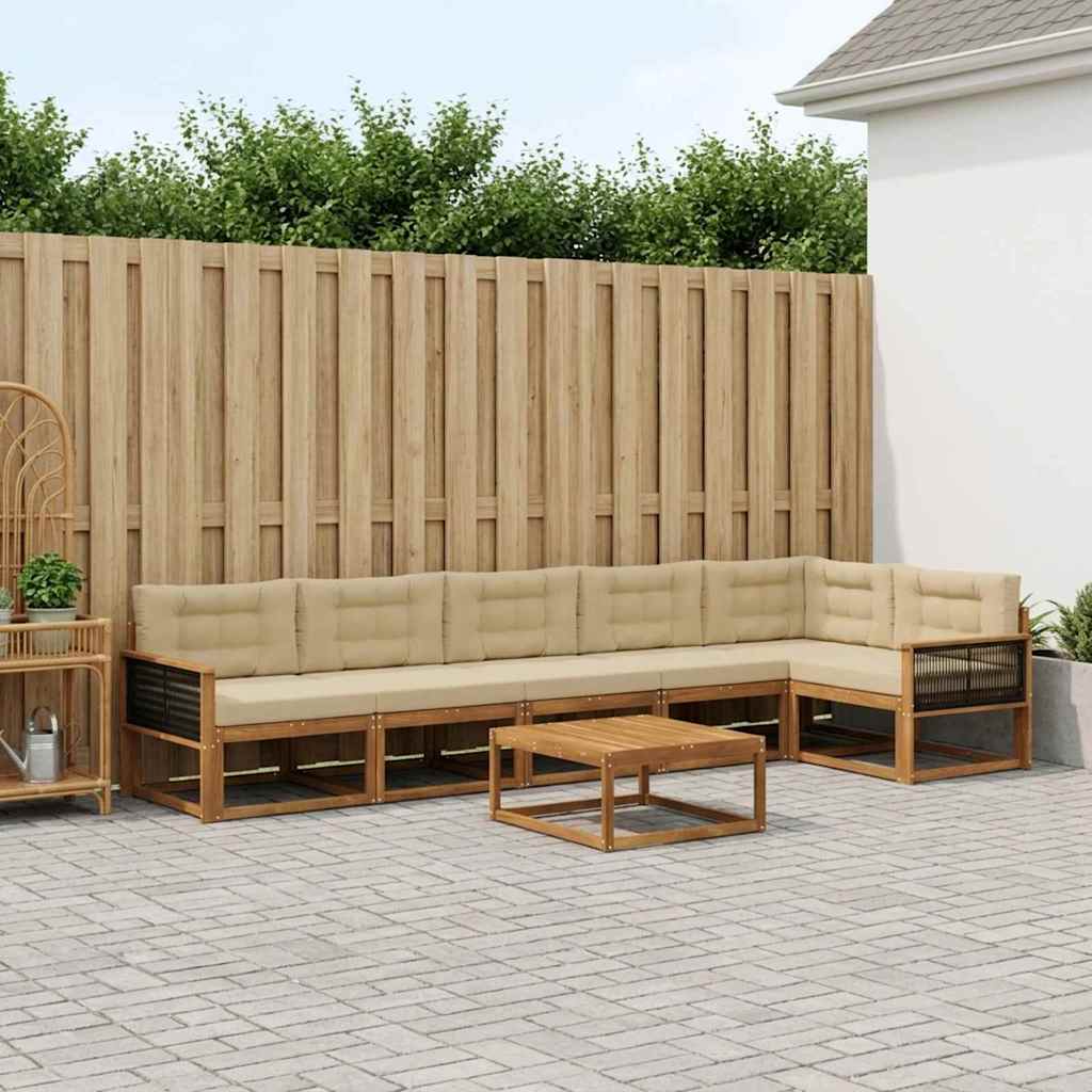 Outdoor-Sofagarnitur mit Kissen 7 pcs Natur und Beige