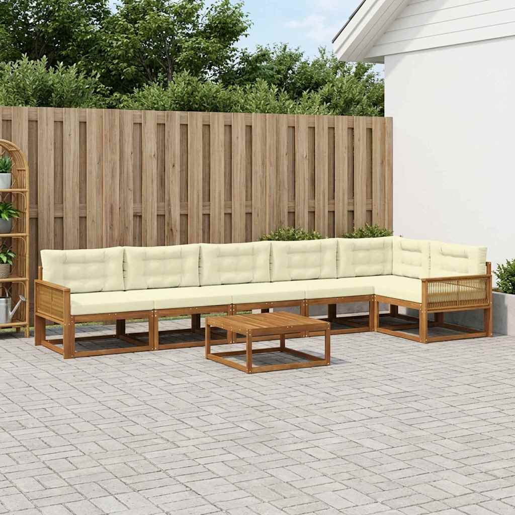 Outdoor-Sofagarnitur mit Kissen 7 pcs Natur und Creme