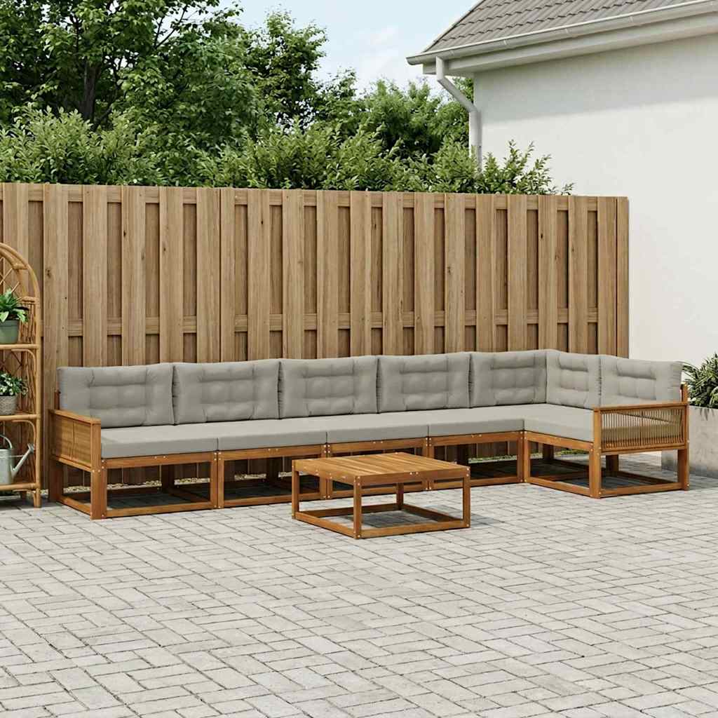 Outdoor-Sofagarnitur mit Kissen 7 pcs Natural and Light grey