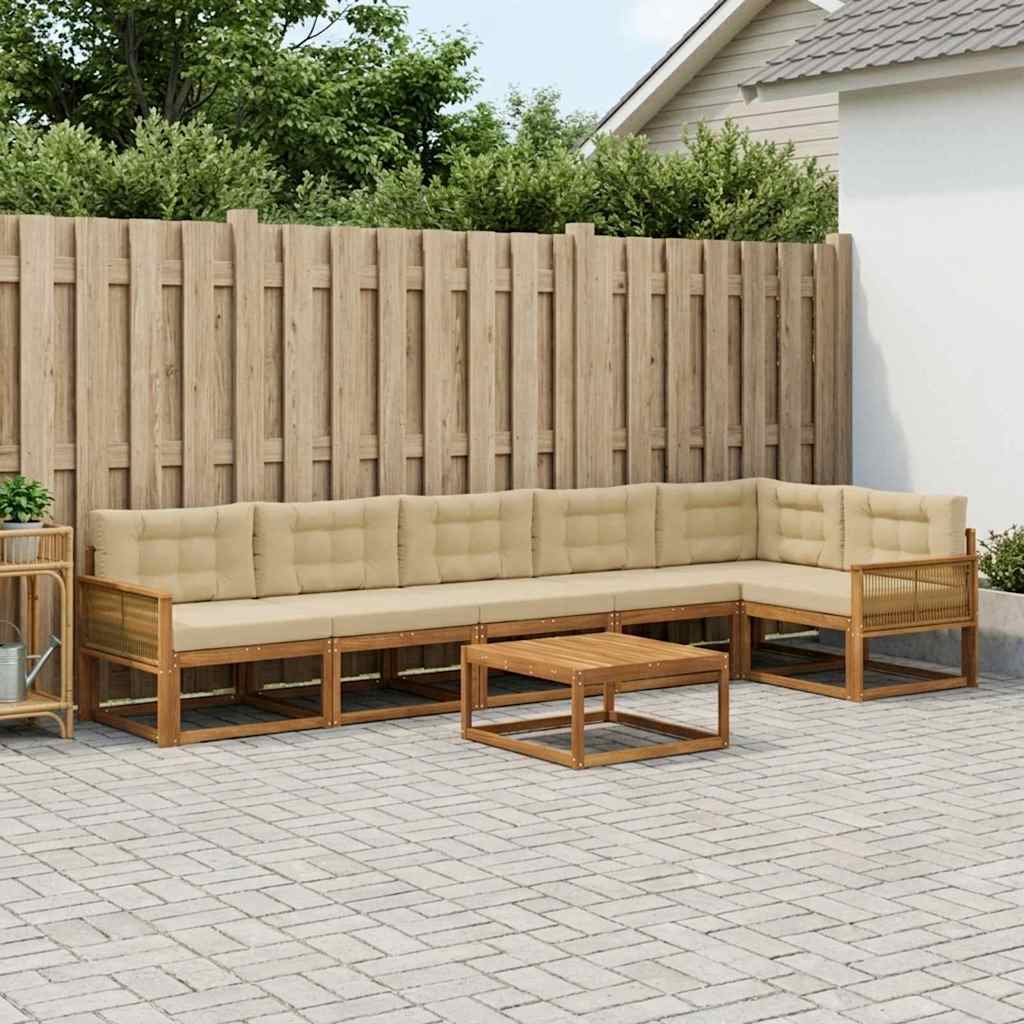 Outdoor-Sofagarnitur mit Kissen 7 pcs Natur und Beige