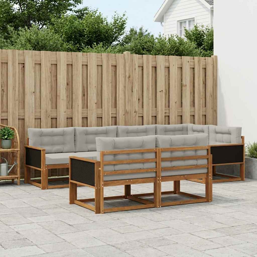Outdoor-Sofagarnitur mit Kissen 7 pcs Natural and Light grey
