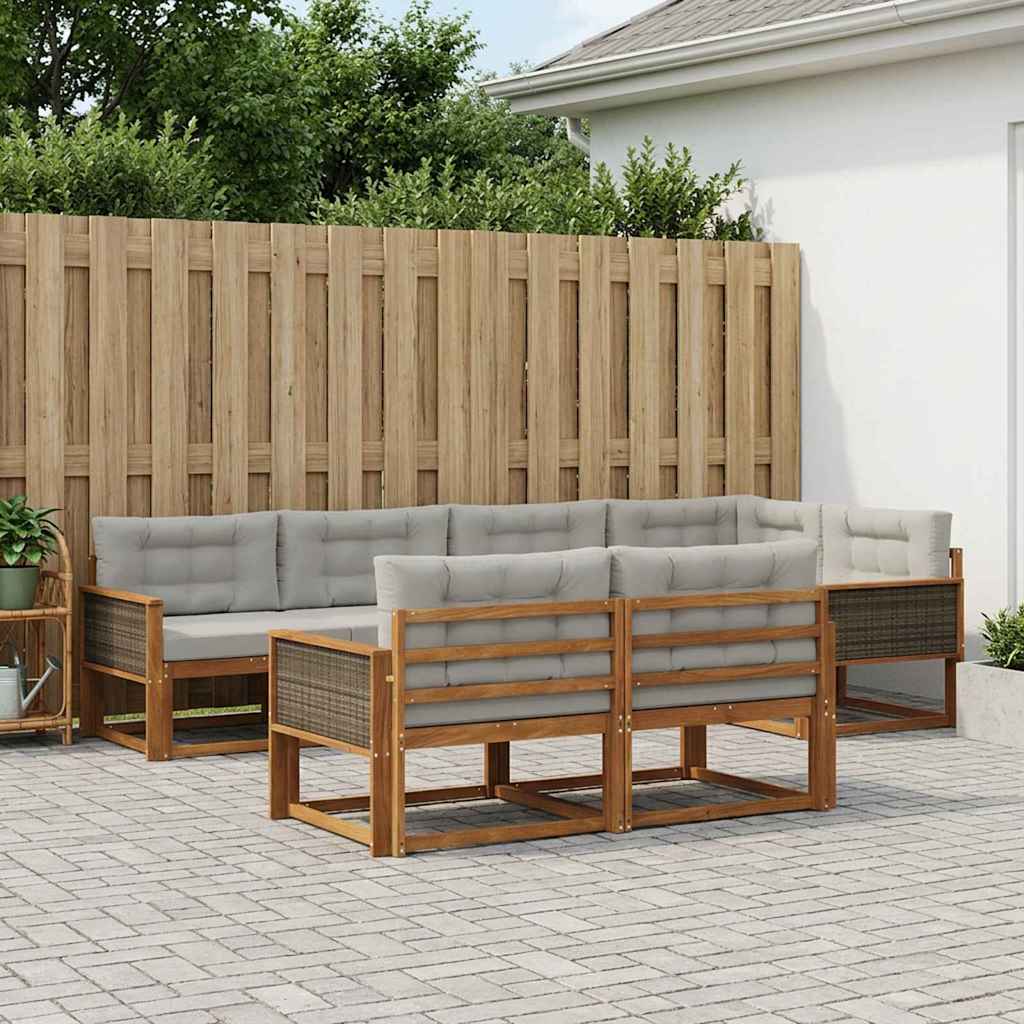 Outdoor-Sofagarnitur mit Kissen 7 pcs Natural and Light grey