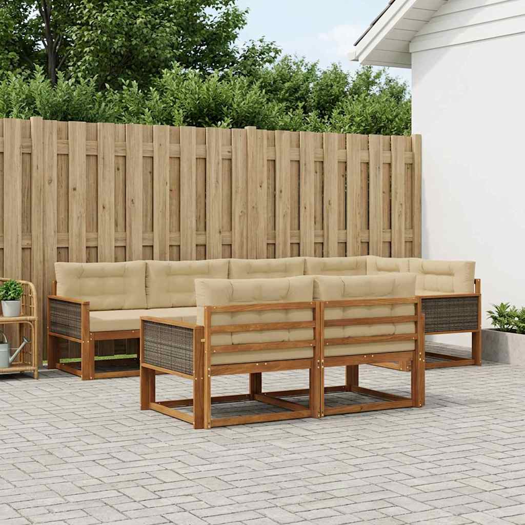 Outdoor-Sofagarnitur mit Kissen 7 pcs Natur und Beige