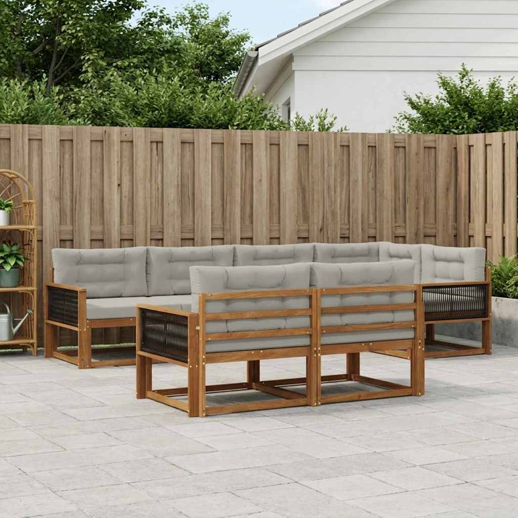 Outdoor-Sofagarnitur mit Kissen 7 pcs Natural and Light grey