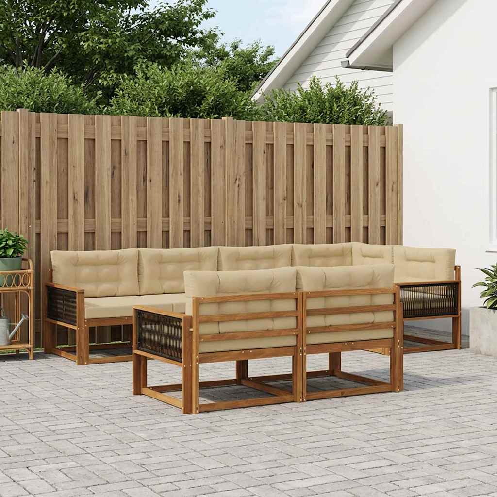 Outdoor-Sofagarnitur mit Kissen 7 pcs Natur und Beige
